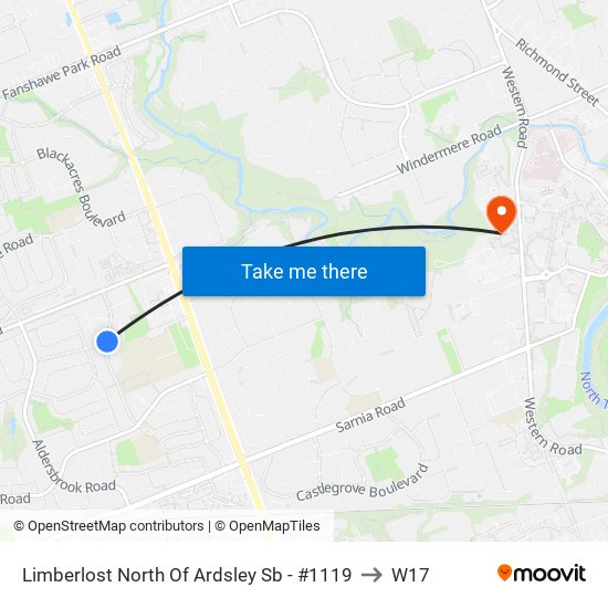 Limberlost North Of Ardsley Sb - #1119 to W17 map