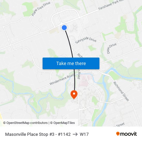 Masonville Place Stop #3 - #1142 to W17 map