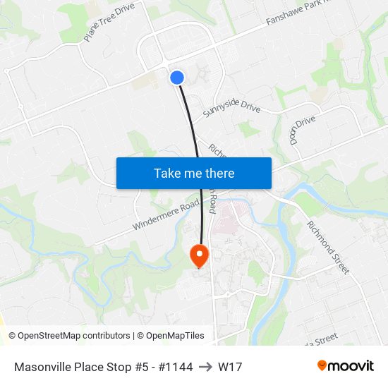 Masonville Place Stop #5 - #1144 to W17 map