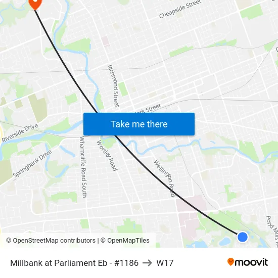 Millbank at Parliament Eb - #1186 to W17 map