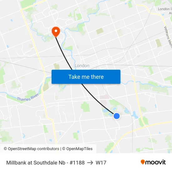 Millbank at Southdale Nb - #1188 to W17 map