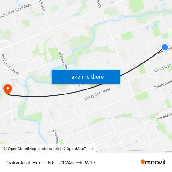 Oakville at Huron Nb - #1245 to W17 map