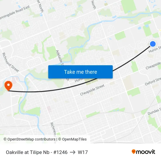 Oakville at Tilipe Nb - #1246 to W17 map