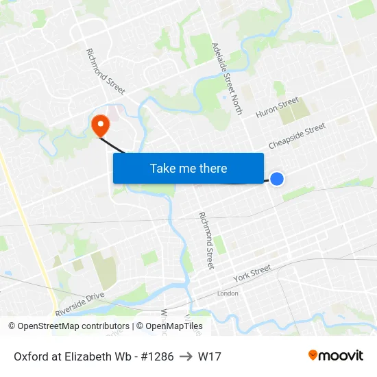 Oxford at Elizabeth Wb - #1286 to W17 map