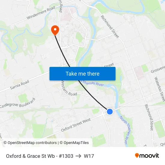Oxford & Grace St Wb - #1303 to W17 map