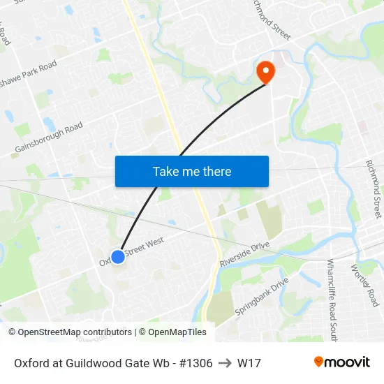Oxford at Guildwood Gate Wb - #1306 to W17 map