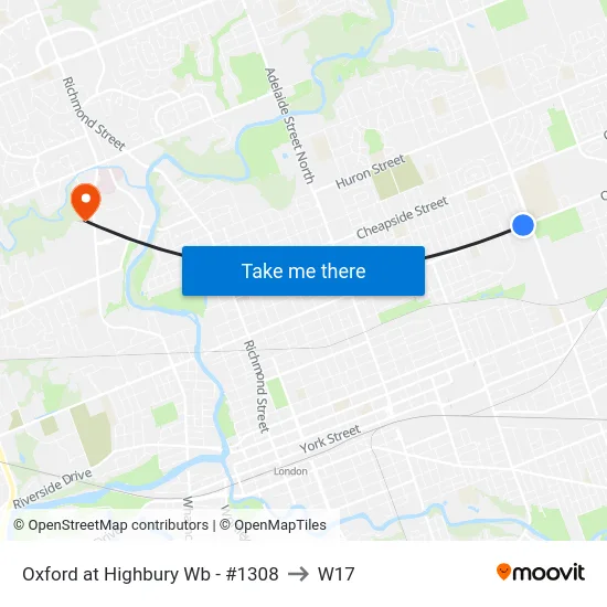 Oxford at Highbury Wb - #1308 to W17 map