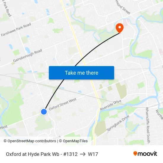 Oxford at Hyde Park Wb - #1312 to W17 map