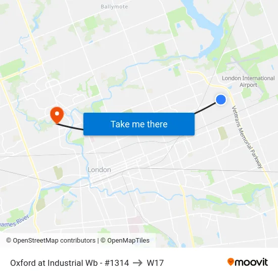 Oxford at Industrial Wb - #1314 to W17 map