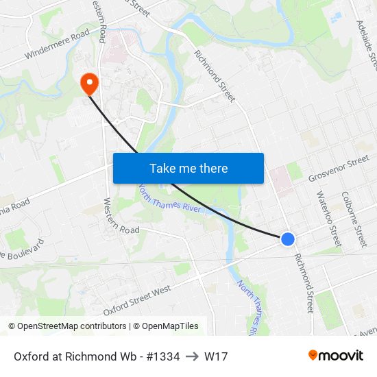 Oxford at Richmond Wb - #1334 to W17 map