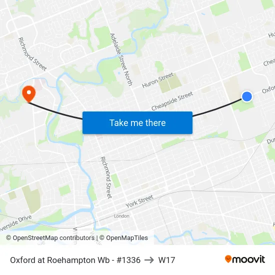 Oxford at Roehampton Wb - #1336 to W17 map