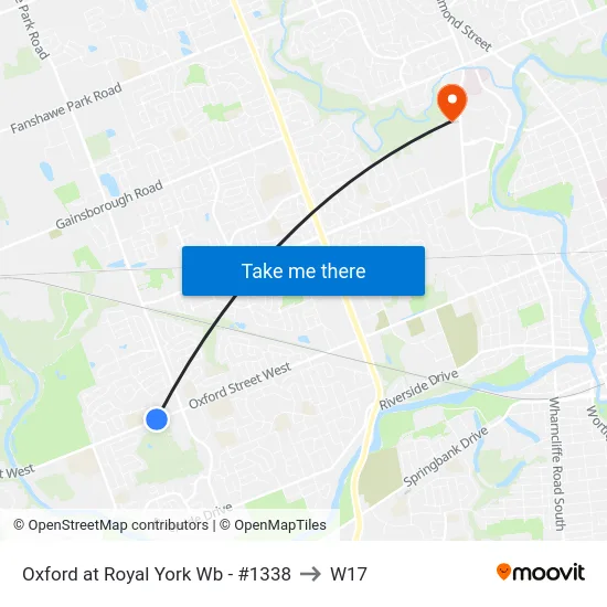 Oxford at Royal York Wb - #1338 to W17 map