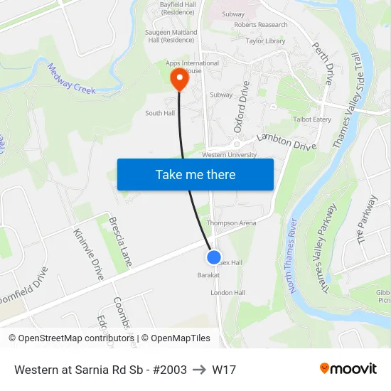 Western at Sarnia Rd Sb - #2003 to W17 map