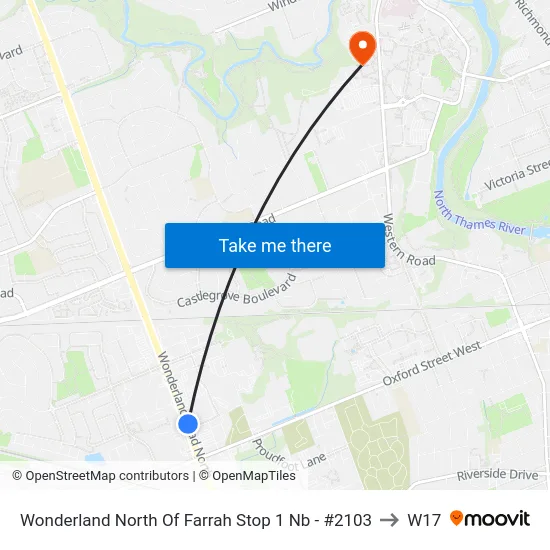 Wonderland North Of Farrah Stop 1 Nb - #2103 to W17 map