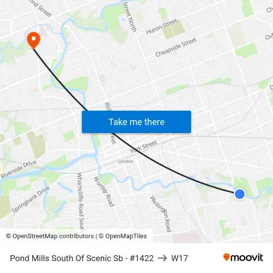 Pond Mills South Of Scenic Sb - #1422 to W17 map