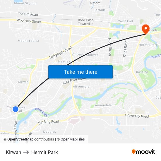 Kirwan to Hermit Park map