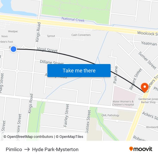 Pimlico to Hyde Park-Mysterton map