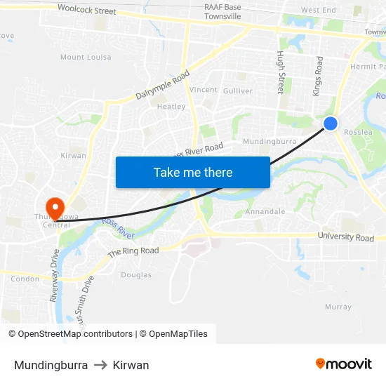 Mundingburra to Kirwan map