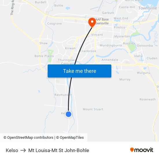 Kelso to Mt Louisa-Mt St John-Bohle map