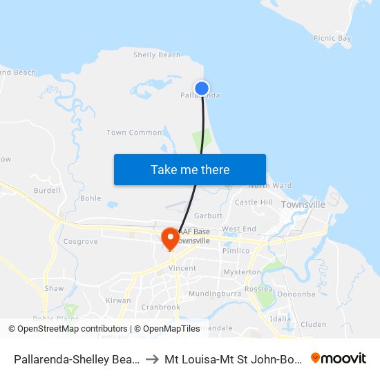 Pallarenda-Shelley Beach to Mt Louisa-Mt St John-Bohle map