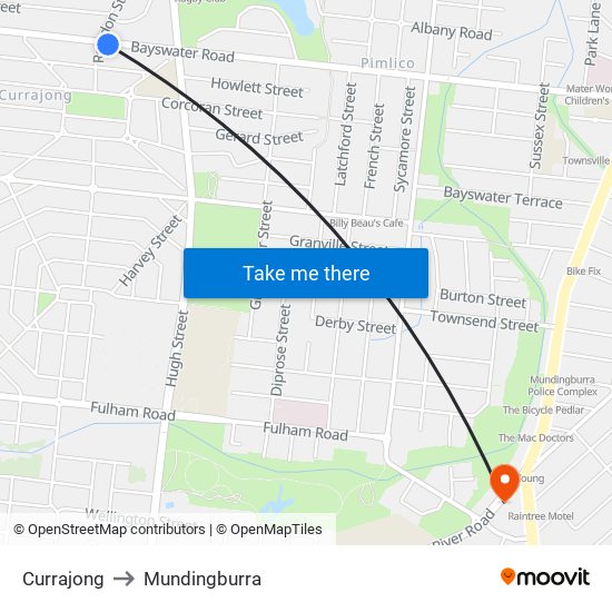 Currajong to Mundingburra map