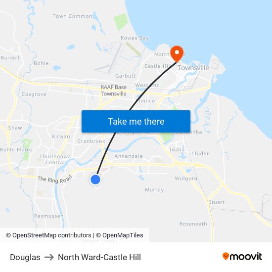 Douglas to North Ward-Castle Hill map