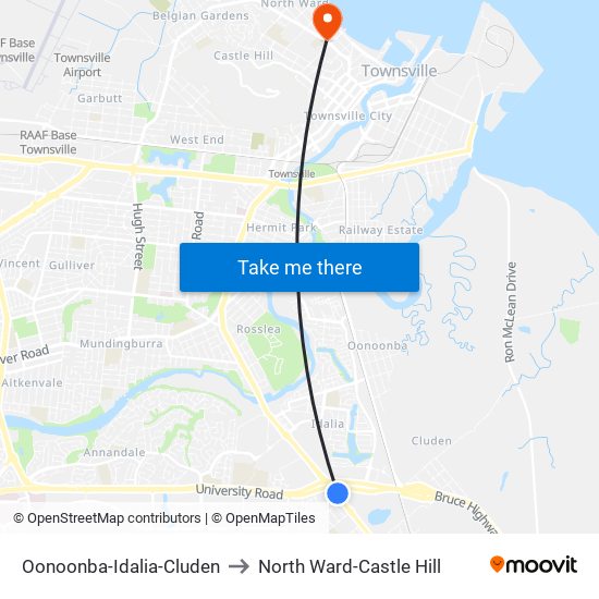 Oonoonba-Idalia-Cluden to North Ward-Castle Hill map