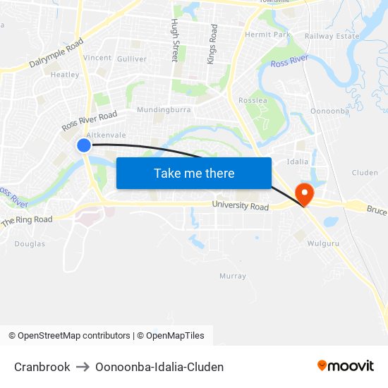 Cranbrook to Oonoonba-Idalia-Cluden map