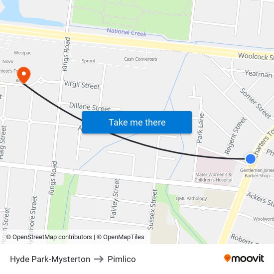 Hyde Park-Mysterton to Pimlico map