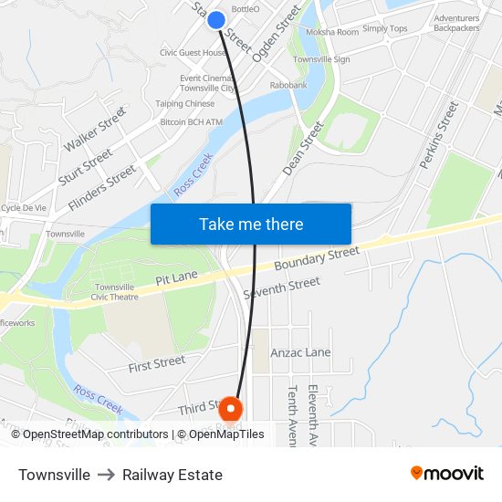 Townsville to Railway Estate map