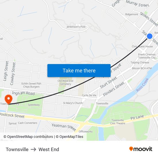 Townsville to West End map