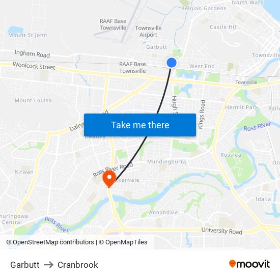 Garbutt to Cranbrook map