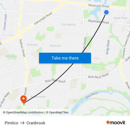 Pimlico to Cranbrook map