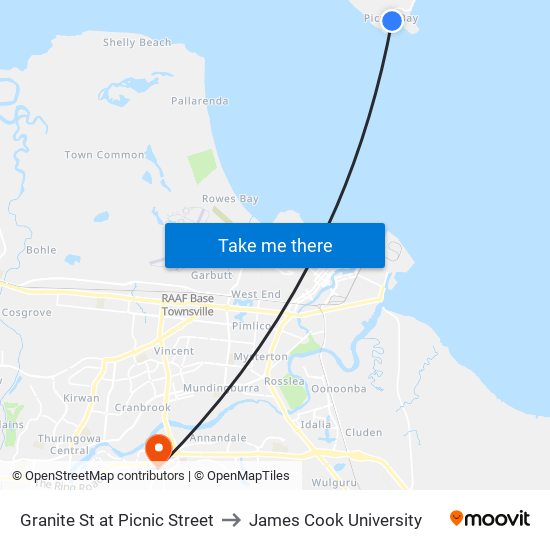 Granite St at Picnic Street to James Cook University map