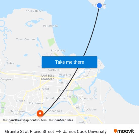 Granite St at Picnic Street to James Cook University map