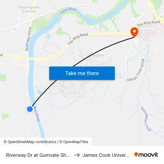 Riverway Dr at Gumvale Shops to James Cook University map