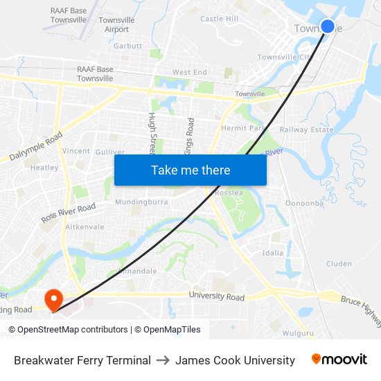 Breakwater Ferry Terminal to James Cook University map