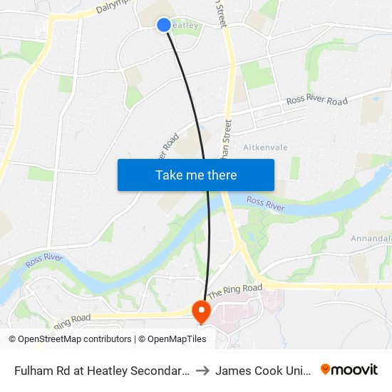 Fulham Rd at Heatley Secondary College to James Cook University map