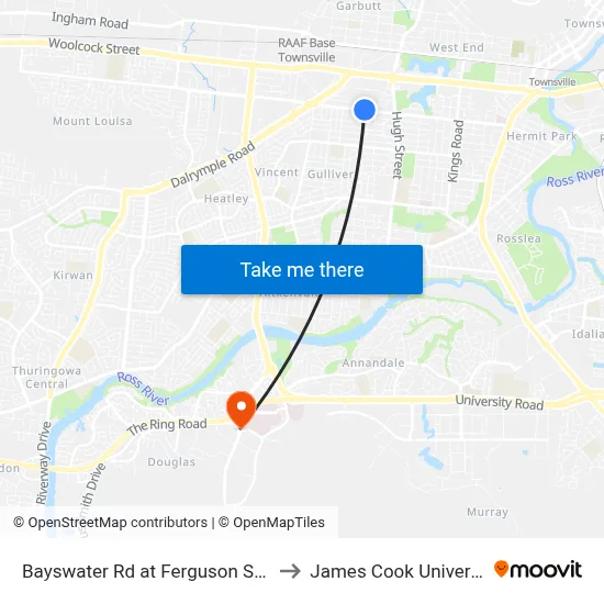 Bayswater Rd at Ferguson Street to James Cook University map