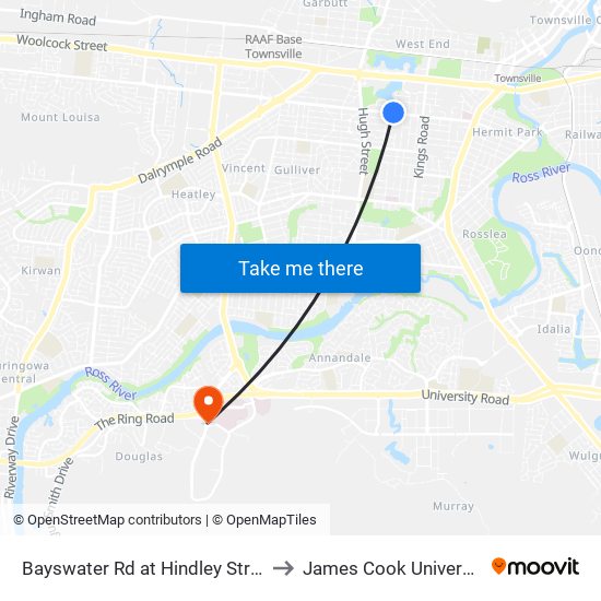 Bayswater Rd at Hindley Street to James Cook University map