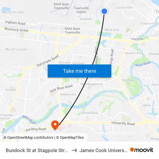 Bundock St at Stagpole Street to James Cook University map