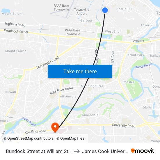 Bundock Street at William Street to James Cook University map