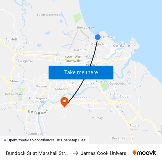 Bundock St at Marshall Street to James Cook University map