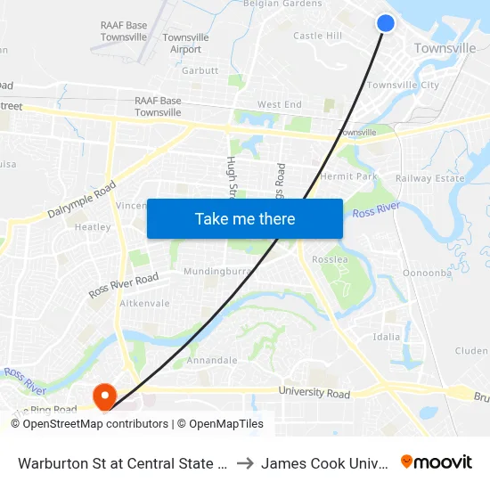 Warburton St at Central State School to James Cook University map