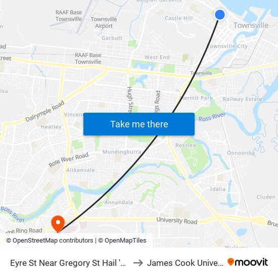 Eyre St Near Gregory St Hail 'N' Ride to James Cook University map