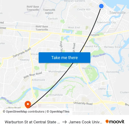 Warburton St at Central State School to James Cook University map