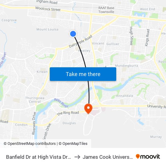 Banfield Dr at High Vista Drive to James Cook University map