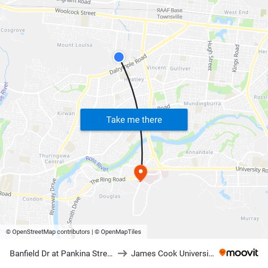 Banfield Dr at Pankina Street to James Cook University map