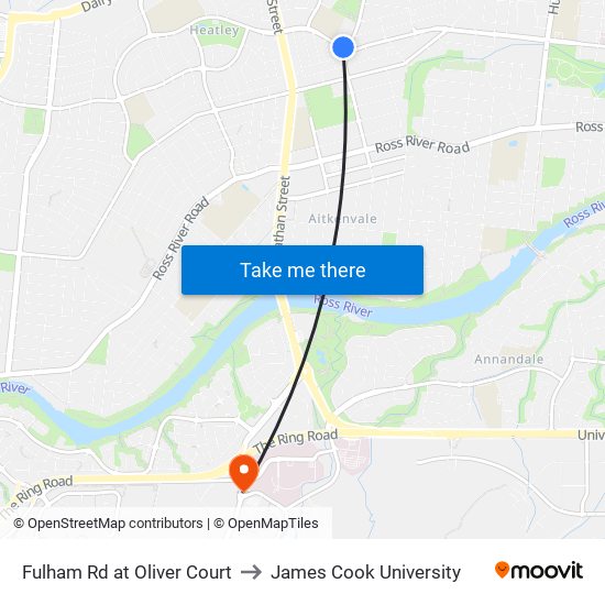 Fulham Rd at Oliver Court to James Cook University map