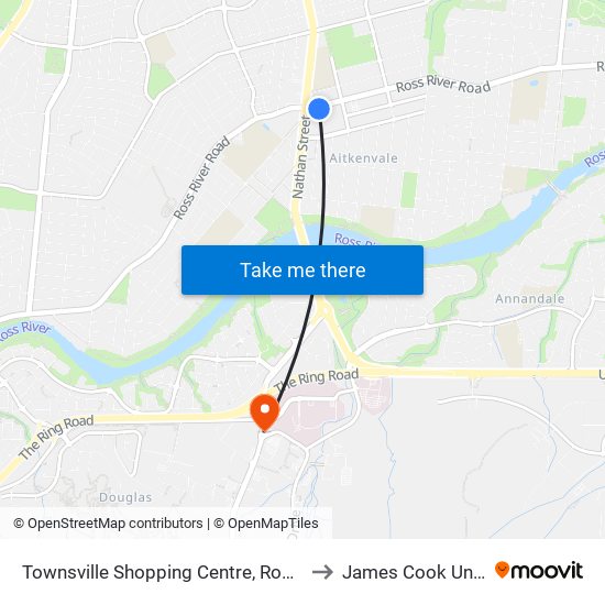 Townsville Shopping Centre, Ross River Road to James Cook University map
